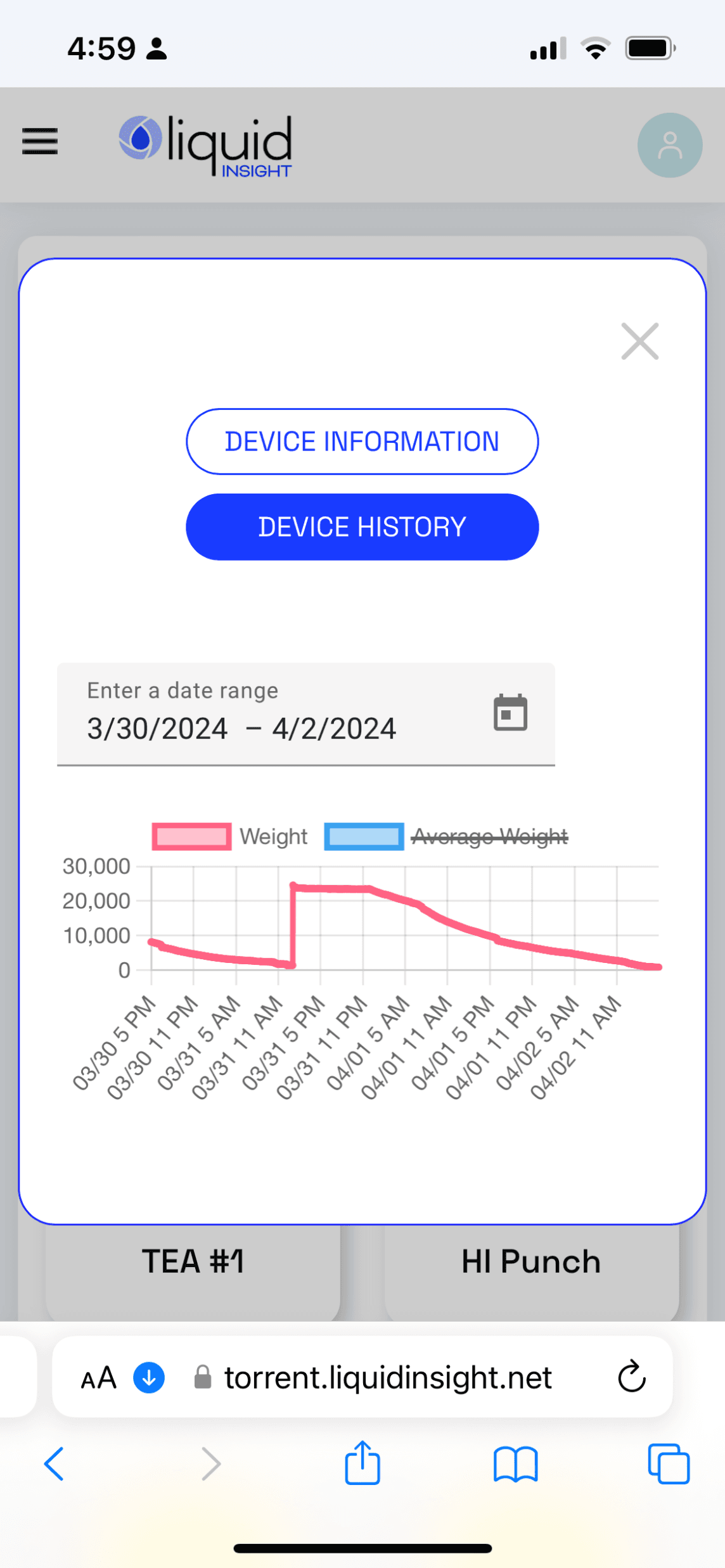 Device history on mobile